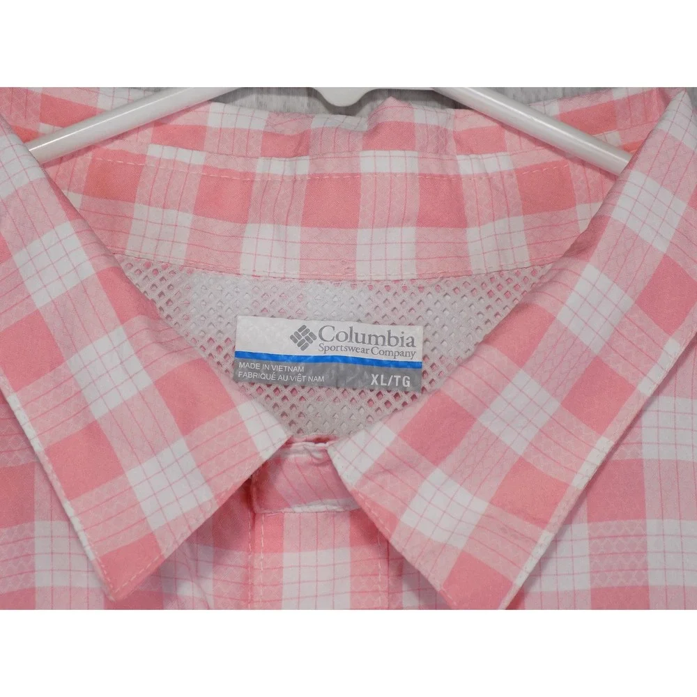 Columbia PFG Mens XL Pink Gingham Short Sleeve Fishing Shirt Omni-Shade FM1039 - Picture 5 of 11